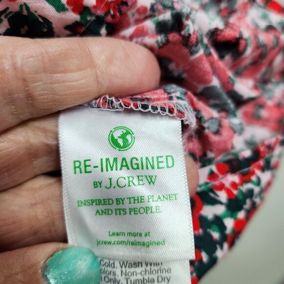 J Crew Womens Poplin Ruffle Top Size M Long Sleeve Red Multicolor Poppies Button - Picture 4 of 11